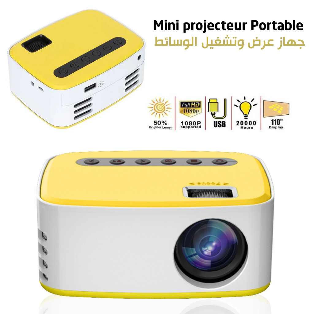 Roebii Mini Vidéoprojecteurs, HD 1080P Supporté Rétroprojecteur