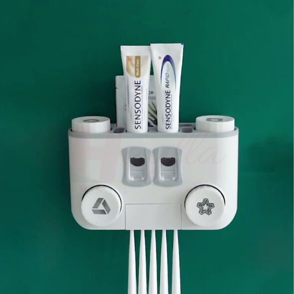  موزع معجون أسنان أوتوماتيكي مع حامل فرشاة الأسنان 5في1 Toothpaste Dispenser Shelf 5en1