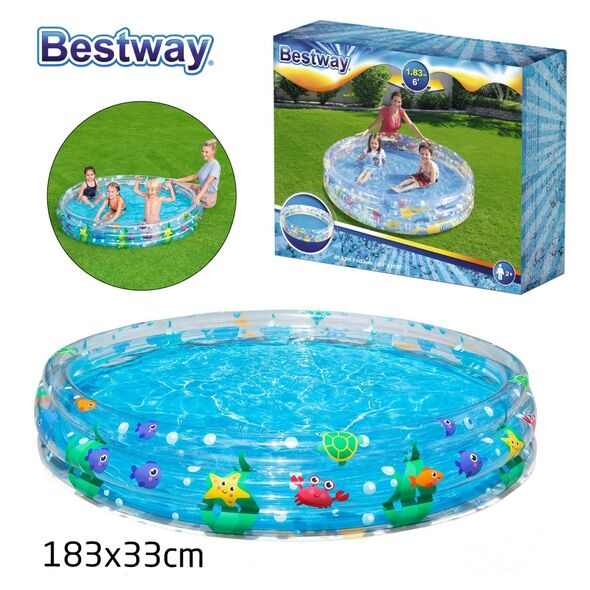  حوض السباحة للأطفال قابل للنفخ بتصميم شفاف محبب للبنات والذكور  Piscine Gonflable Ronde Transparente Pour Enfants 183 x 33cm Bestway