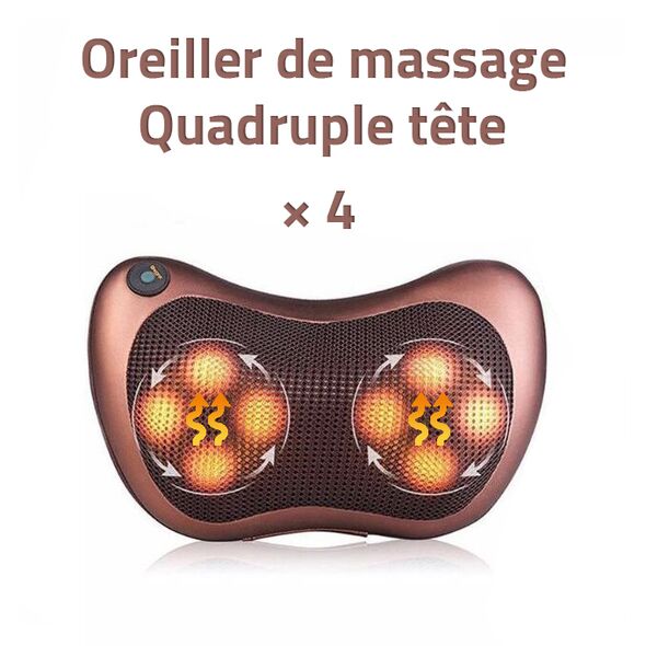  وسادة مساج بأربعة رؤوس دوارة بني Oreiller De Massage À 4 Têtes Rotatives Marron