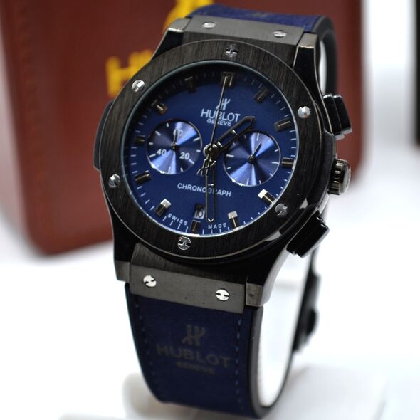  ساعة يد أنيقة زرقاء اللون Montre HBL - Chronographe Bracelet en Cuir Bleu