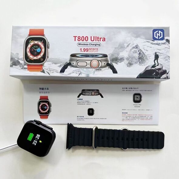  الساعة الذكية العصرية جديدة بخاصية مقاومة الماء سوداء  - T800 Ultra Noir Smart Watch Waterproof