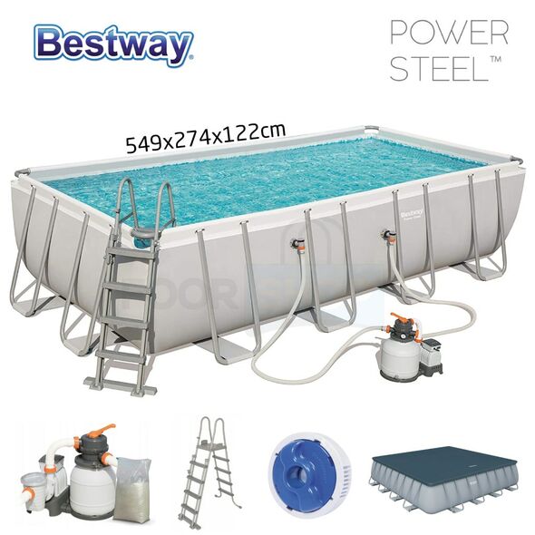  حوض السباحة المنزلي سهل التركيب بحجم عائلي Power Steel Piscine avec Pompe Filtrante à Sable et Echelle et BacheBestway