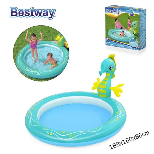  حوض السباحة للأطفال بتصميم دائري قابل للنفخ مع مرش وألعاب مائية Piscine Gonflable Ronde Avec Arroseur Pour Enfants 183x51cm