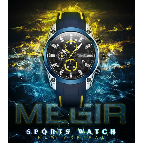  ساعة يد رياضية كرونوميتر للرجال Montre MEGIR Silicone Bleu pour Hommes