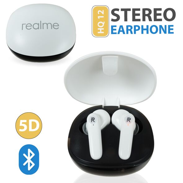  سماعات الأذن اللاسلكية ذات جودة عالية مع علبة شحن REALME Ecouteurs Bluetooth Sans Fil Avec Boîte De Charge HQ-12 [CLONE]